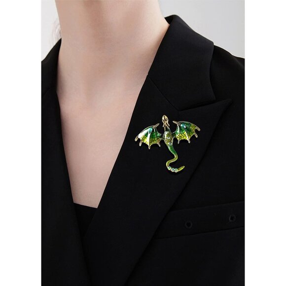 Statement Enamel Dragon Brooch - Vintage Accessory for Fashion Enthusiasts - Picture 2 of 3